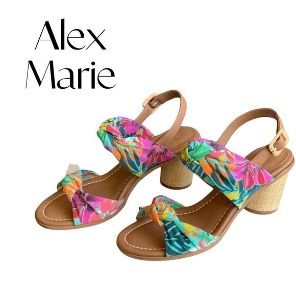 Alex Marie Pink/Green Floral Resort 3” Block Raffia Sandals Sz 7.5 EUC - Picture 2 of 11